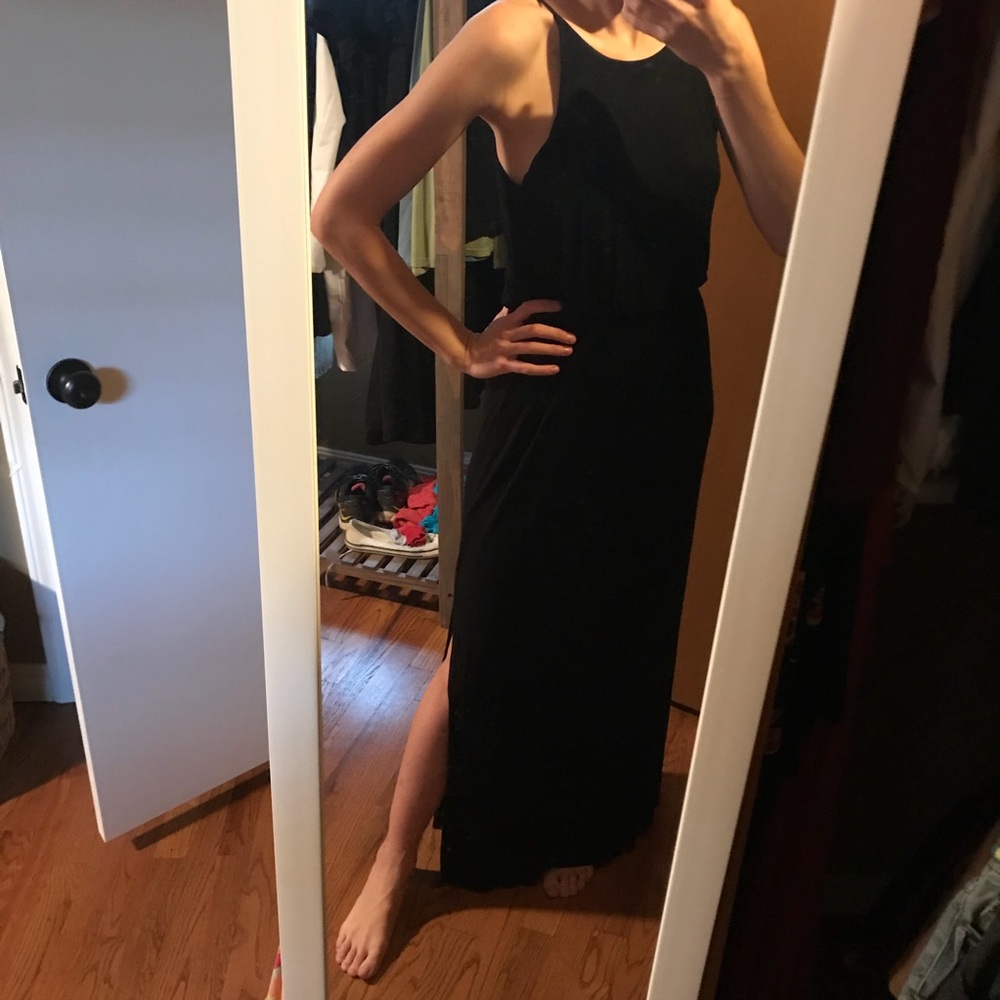 Black Lush Maxi Dress w/ High Neck & Side Slit